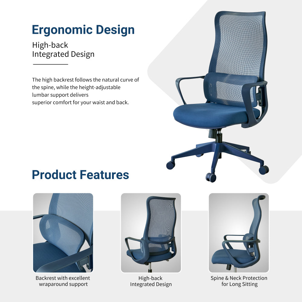 Ergonomic High-Back Mesh Office Chair | 350 lbs Capacity | 7-Level Aluminum Dual-Track Lumbar Support | Integrated Molded Foam Seat | Butterfly Upright Lock | SGS Class 3 Gas Lift | Fireproof | Home Office | Yellow/Green/Blue