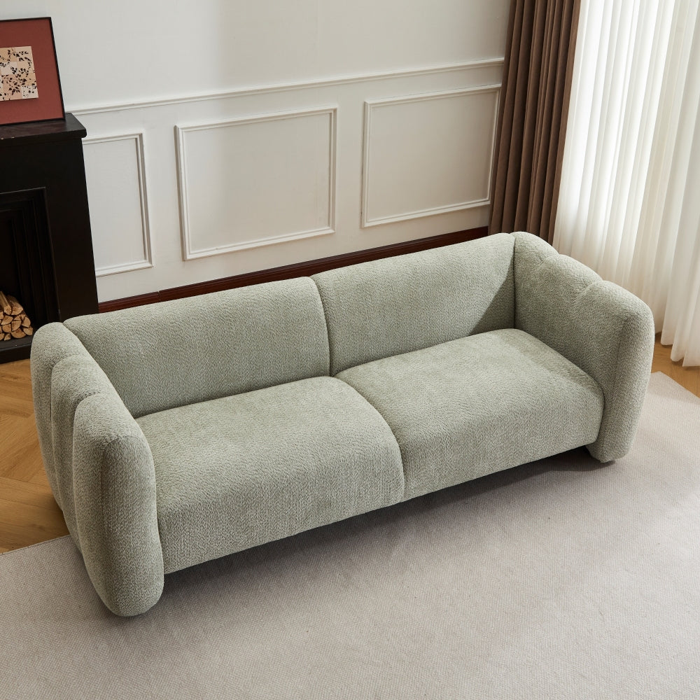83" Modern Wave Design 3-Seat Boucle Sofa | Graceful Curved Silhouette | High-Resilience Foam + Thickened Cushions | Sturdy Wood Frame | 900 lbs Capacity | Living Room, Bedroom, Apartment | Light Green/Beige/Camel