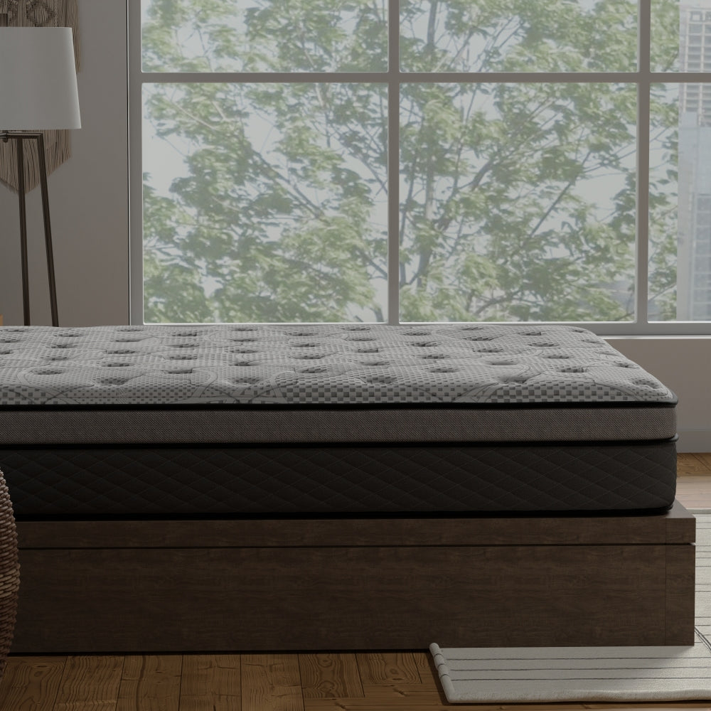 Twin/Queen/King — 12" Hybrid Medium Firm Mattress | Pocketed Coil Innerspring + Cooling Gel + Memory Foam | Knitted Breathable Top Panel | Low Motion Transfer | CertiPUR-US Certified | Bedroom | Black/Gray