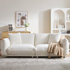 87.4" Sherpa Cloud 3-Seater Loveseat Sofa | Precision-Tailored Stitching | High-Density Foam Fill | Solid Hardwood Frame with Reinforced Joints | Stain-Resistant Velvet | 2 Pillows Included | White / Beige