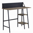 Rustic Oak and Black 2-Shelf Writing Desk with H-Shaped Base — 43" W x 20" D x 30" H | Industrial Modern Writing Desk | Two-Tier Storage Shelf | Smart Phone & Tablet Holder | Particle Board & MDF | Office | Oak