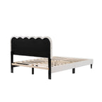 Full/Queen Size Boucle Platform Bed | Petal-Shaped Scalloped Headboard | Built-In Ambient Bedside Light | Rubberwood Legs | Silent Frame Design | No Box Spring Needed | White/Cream