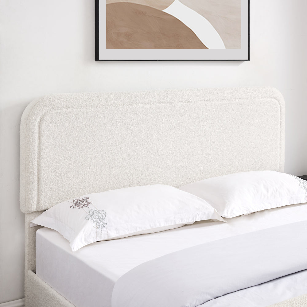 Queen Platform Storage Bed with 4 Built-In Drawers | Curved Tufted Boucle Headboard | Powder-Coated Metal Frame | 1000 lbs Capacity | Wooden Slats | Ivory