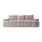 100" Extra Large Curved Front Sofa | 3-Seat Cloud-Like Boucle Sectional Couch | Vertical Channel Tufted | High-Resilience Compressed Foam | No Assembly | Easy to Move & Ship | Living Room, Apartment, Condo | White/Camel