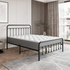 Twin/Full/Queen Size Victorian Metal Platform Bed Frame | Spindle Headboard & Footboard | 13 Slats + 9 Center Legs | 450 lbs | 10.6" Under-Bed Storage | No Box Spring Needed | Black