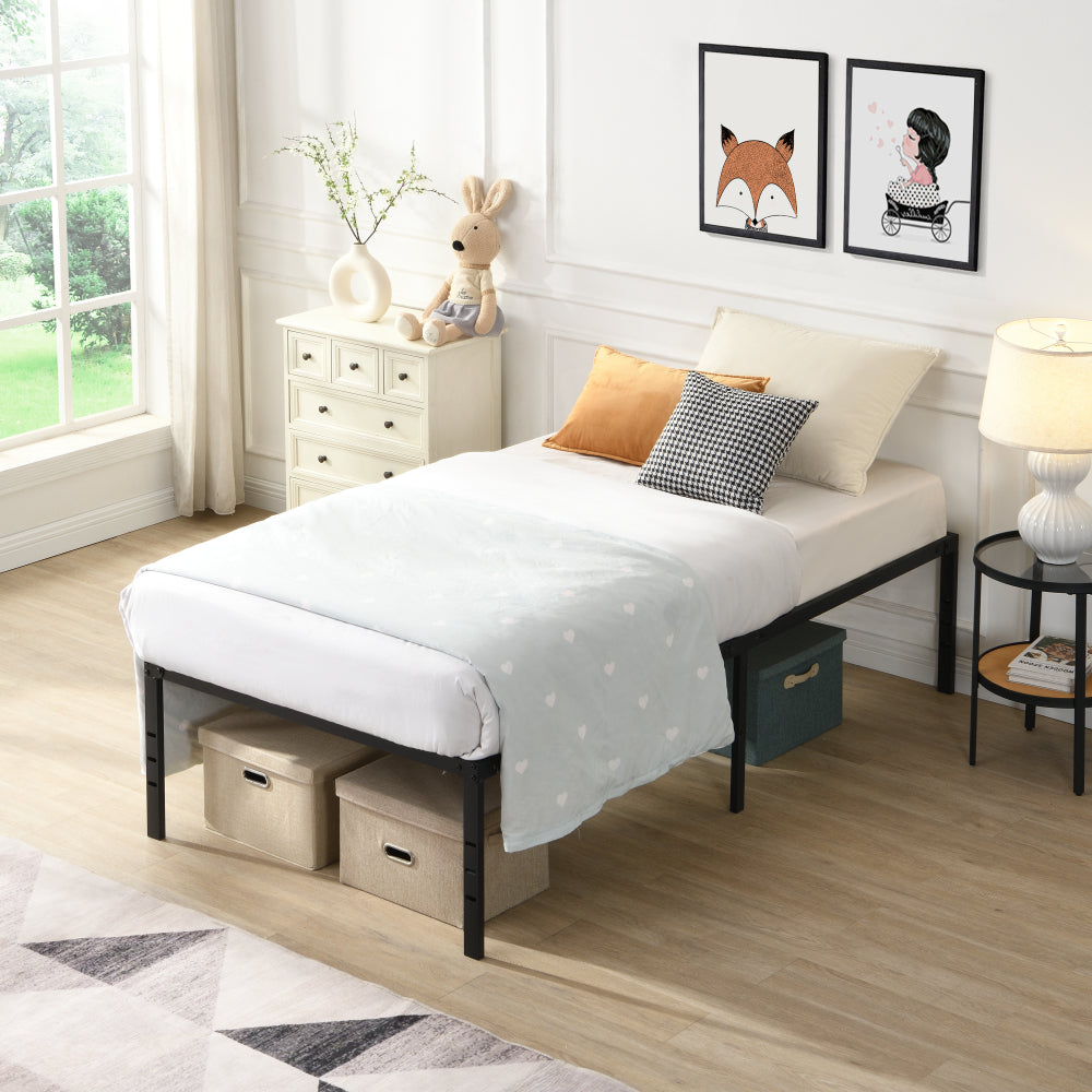 Twin/Full/Queen/King Size Heavy Duty Metal Platform Bed Frame | 750 lbs Steel Slat Support | No Noise No Shaking | Under-Bed Storage Space | Quick & Easy Assembly | Black