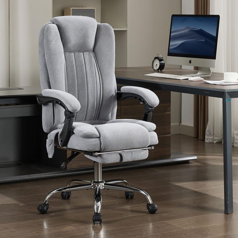Massage Executive Office Chair | Heat + 6 Vibration Points + 8 Massage Modes | 90°–135° Reclining Backrest | Retractable Footrest | Padded Armrests + Thickened Headrest | 400 lbs Capacity | Easy Assembly | Gray/Black