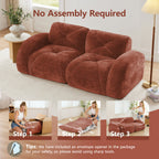 2-Piece Modular Cloud Sofa Set | 2+2 Deep-Seat Velvet Couch | 32D High-Density Boneless Foam | Retro Tufted Rounded Design | Flexible Layout | No Assembly Required | Living Room, Apartment | Camel/Red/Green/Blue