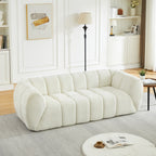 Modern Quilted Cloud Sofa | 3-Seat Chenille Pure Foam Couch | Piano-Key Backrest Design | Rounded Armrests | Deep-Seat Cushions | Living Room, Bedroom, Apartment | Beige/Black