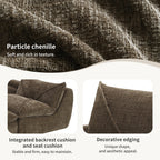 116" Fully Compressed 4-Seat Chenille Sectional Sofa | Integrated Backrest & Seat Cushion | Free Movement Ottoman | Decorative Edging | Legless Low-Profile Design | No Assembly Required | Living Room, Apartment | Brown/White/Green/Orange