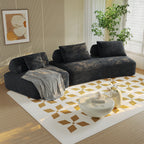 139" Oversized Modular Sectional Sofa | 4-Seat DIY Fluffy Chenille Deep-Seat Couch & Sofa Bed | Removable Backrests & Pillows | High-Density Rebound Foam | Anti-Slip Base | No Assembly | Living Room, Office | Dark Gray/Beige