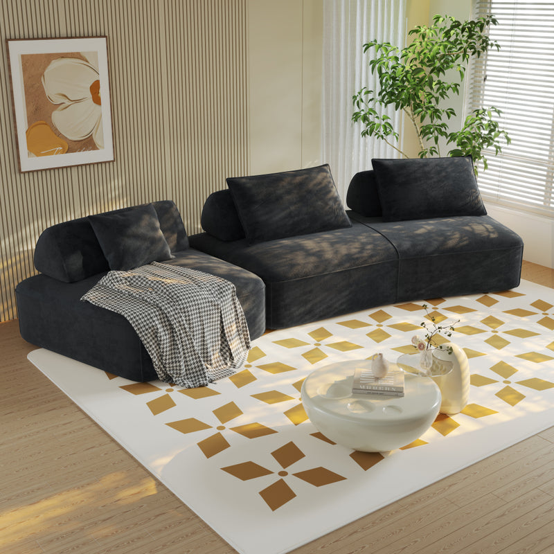 139" Oversized Modular Sectional Sofa | 4-Seat DIY Fluffy Chenille Deep-Seat Couch & Sofa Bed | Removable Backrests & Pillows | High-Density Rebound Foam | Anti-Slip Base | No Assembly | Living Room, Office | Dark Gray/Beige