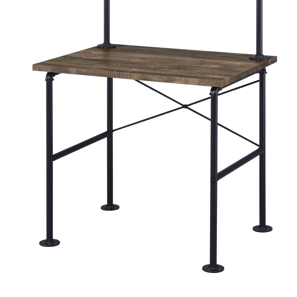 Rustic Oak and Black 2-Shelf Writing Desk — 32" W x 22" D x 70" H | Industrial Pipe-Style Frame | Space-Saving Desk with Storage Shelves | Wood & Metal | Rectangular Office Desk | Bedroom, Home Office & Living Room | Oak