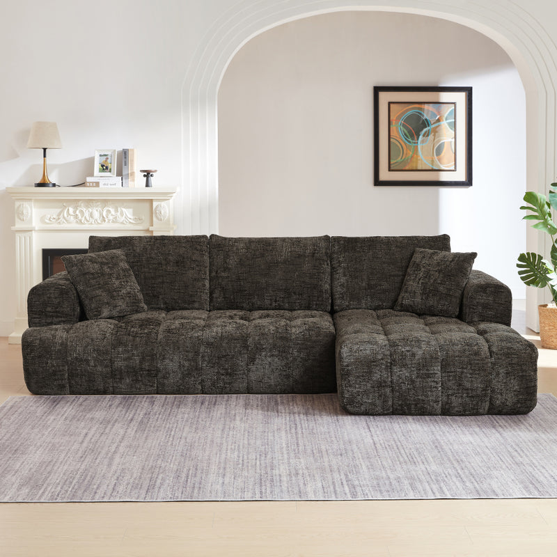 108" Luxury Chenille L-Shape Sectional Sofa | 4-Seat Oversized Couch | Tufted Surface | Sponge + Pocket Spring Support | Right Hand Facing | No Assembly Required | Living Room, Apartment, Reception | Dark Blue/Orange/Khaki/Brown/Dark Green/Dark Gray