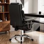Big & Tall Executive High-Back Office Chair | 500 lbs Capacity | Bonded PU Leather | Ergonomic Reclining + Footrest | Padded Linkage Armrests | 360° Swivel + 5-Star Base | Large Home Office Chair | Black/Beige