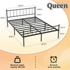 Full/Queen Size Metal Platform Bed Frame | Classic Spindle Headboard & Footboard | Reinforced Sturdy Structure | Ample Under-Bed Storage | No Box Spring Needed | Black