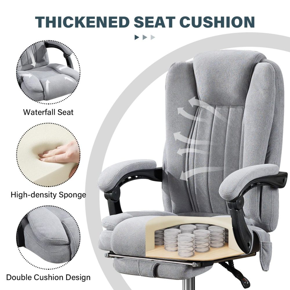 Massage Executive Office Chair | Heat + 6 Vibration Points + 8 Massage Modes | 90°–135° Reclining Backrest | Retractable Footrest | Padded Armrests + Thickened Headrest | 400 lbs Capacity | Easy Assembly | Gray/Black