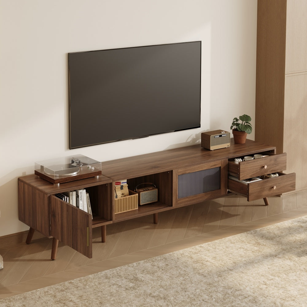 76" Modern Minimal Glass-Doors TV Stand for TVs