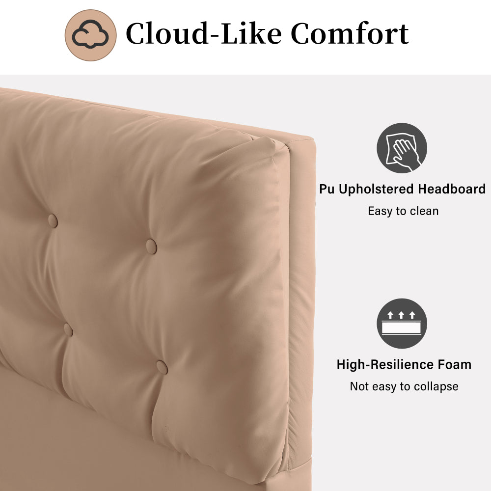 Queen Size PU Leather Floating Platform Bed | Button Tufted Segmented Headboard | Remote-Controlled LED Light Strip 6 Colors | 800 lbs | Hidden Leg Design | No Box Spring Needed | Pink / White / Khaki