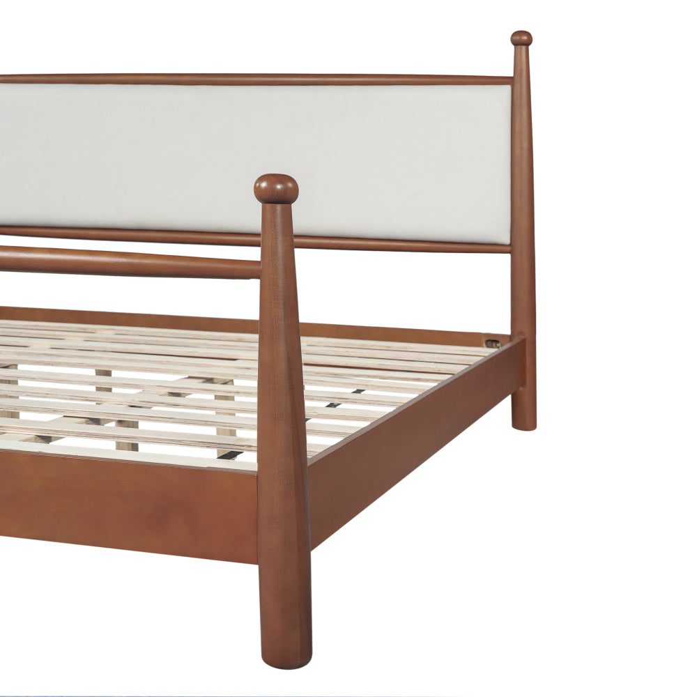 Queen/King Size Solid Poplar & Plywood Platform Bed | Soft Upholstered Headboard & Footboard | Quiet Slat Support System | Airflow Open Base | No Box Spring Needed | Easy Assembly | Beige/Walnut