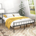 Full/Queen Size Metal Platform Bed Frame | Classic Spindle Headboard & Footboard | Reinforced Sturdy Structure | Ample Under-Bed Storage | No Box Spring Needed | Black