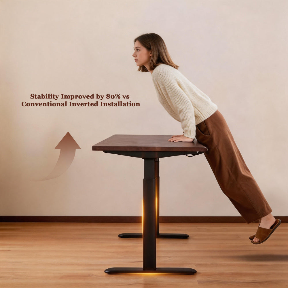 47" Solid Rubberwood Electric Standing Desk | Single Motor Height Adjustment | Sit-Stand Ergonomic Home Office Desk | Scratch-Resistant Natural Wood Top | Stable 2-Tier Steel Legs | Easy Assembly | Home Office, Living Room, Study | Walnut