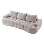 100" Extra Large Curved Front Sofa | 3-Seat Cloud-Like Boucle Sectional Couch | Vertical Channel Tufted | High-Resilience Compressed Foam | No Assembly | Easy to Move & Ship | Living Room, Apartment, Condo | White/Camel