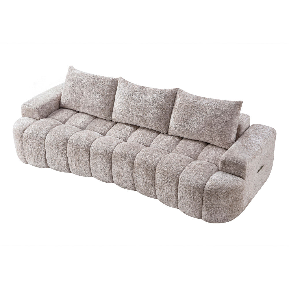 100" Extra Large Curved Front Sofa | 3-Seat Cloud-Like Boucle Sectional Couch | Vertical Channel Tufted | High-Resilience Compressed Foam | No Assembly | Easy to Move & Ship | Living Room, Apartment, Condo | White/Camel