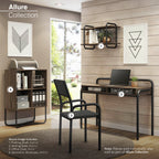 45.8" Modern Classic Writing Desk | Woodgrain Walnut MDF Top | Powder-Coated Steel Frame | 2 Under-Desk Open Shelves | Industrial Style | Part of Allure Collection | Home Office, Study Room | Walnut
