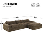 116" Fully Compressed 4-Seat Chenille Sectional Sofa | Integrated Backrest & Seat Cushion | Free Movement Ottoman | Decorative Edging | Legless Low-Profile Design | No Assembly Required | Living Room, Apartment | Brown/White/Green/Orange
