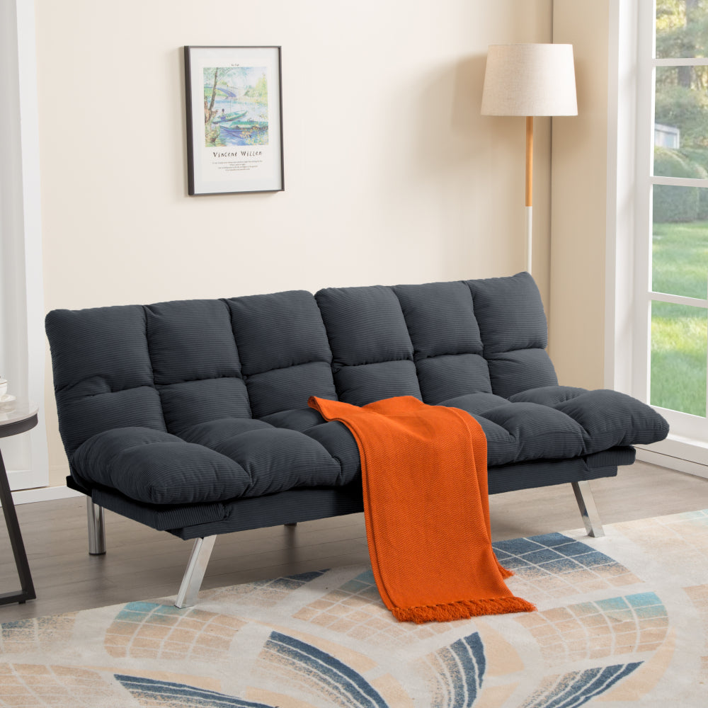 67" Multifunctional 2-Seat Sofa Bed | Foldable Corduroy Couch | 3-Position Adjustable Backrest + Armrest | High-Density Foam | Sturdy Wood + Metal Frame | 3-Second Switch | Living Room, Apartment, Studio | Light Gray/Black/Dark Gray/Green/Yellow