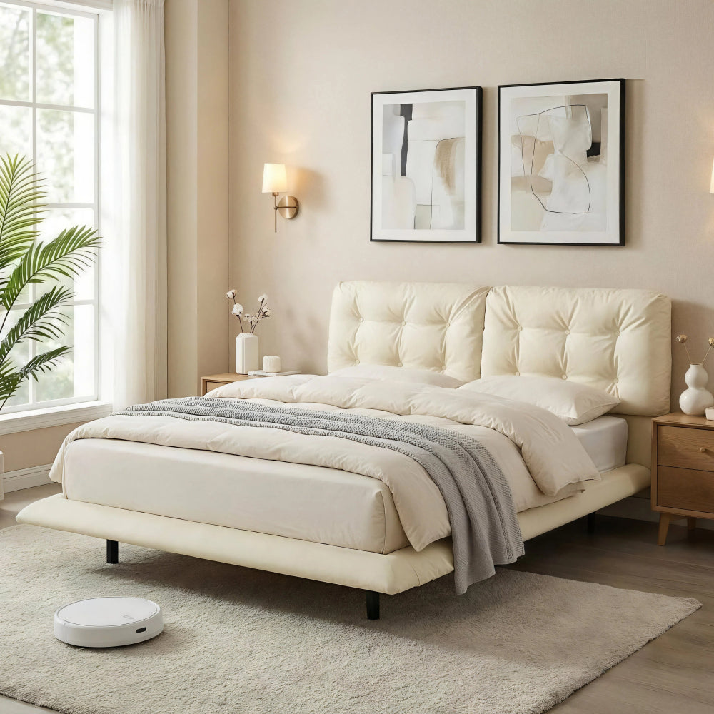 PU Leather Floating Platform Bed