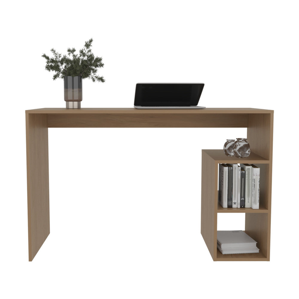 47" Modern Writing Desk with 4 Built-In Storage Shelves | Spacious Work Surface | Compact Minimalist Design | Sturdy Particle Board | Home Office, Living Room, Gaming Room | Natural Oak