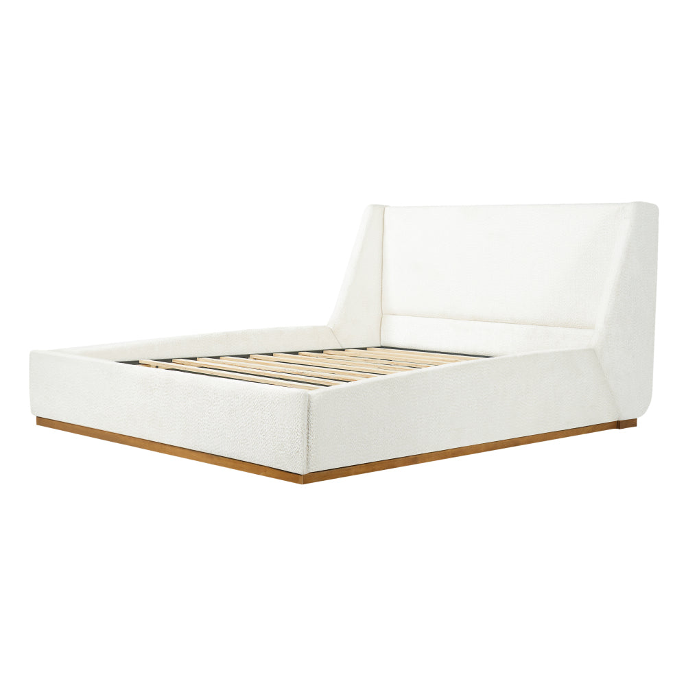 Queen/King Size Luxury Wingback Platform Bed | Splash-Resistant Boucle Fabric | High-Elasticity Foam Padding | Solid Rubberwood Frame | 800 lbs | No Box Spring Needed | White