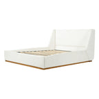 Queen/King Size Luxury Wingback Platform Bed | Splash-Resistant Boucle Fabric | High-Elasticity Foam Padding | Solid Rubberwood Frame | 800 lbs | No Box Spring Needed | White