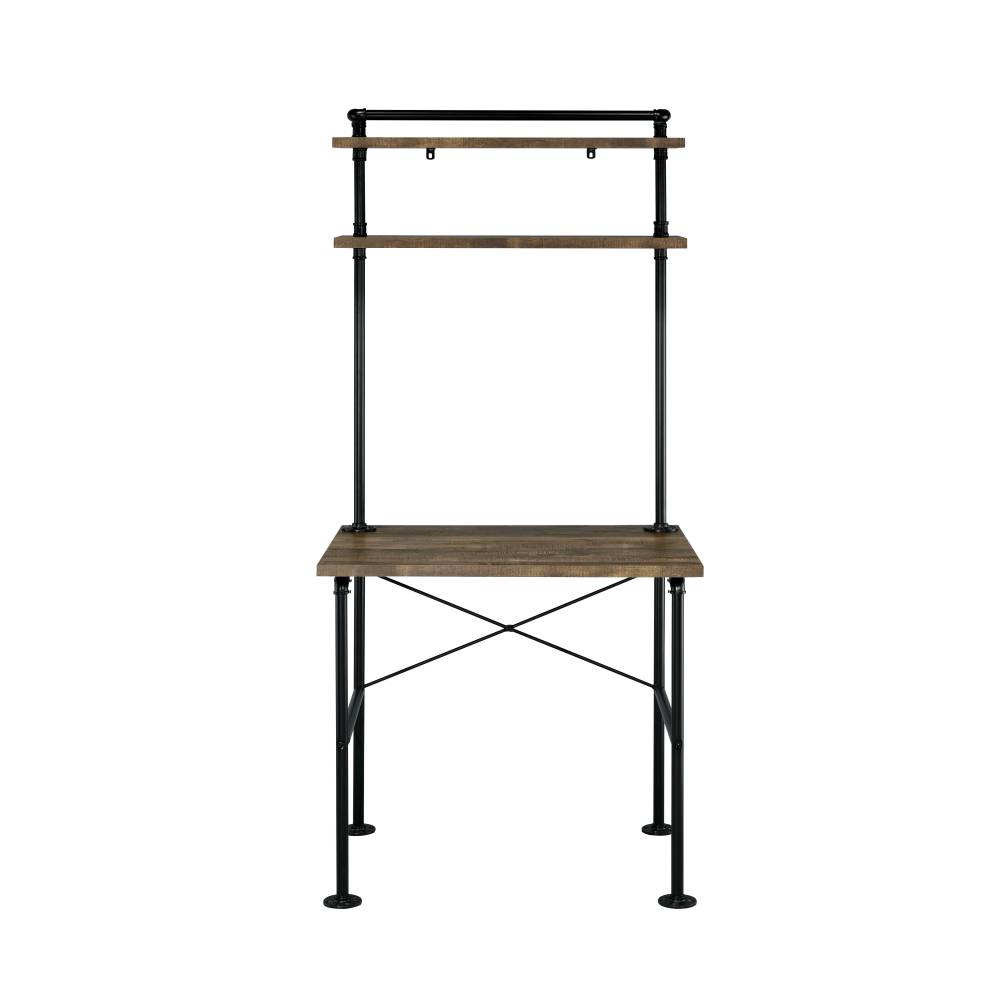 Rustic Oak and Black 2-Shelf Writing Desk — 32" W x 22" D x 70" H | Industrial Pipe-Style Frame | Space-Saving Desk with Storage Shelves | Wood & Metal | Rectangular Office Desk | Bedroom, Home Office & Living Room | Oak