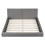 Queen Size Velvet Upholstered Platform Bed | Fully Wrapped Low Profile Frame | Solid MDF & Particle Board | No Box Spring Needed | Easy Assembly | Gray / Beige