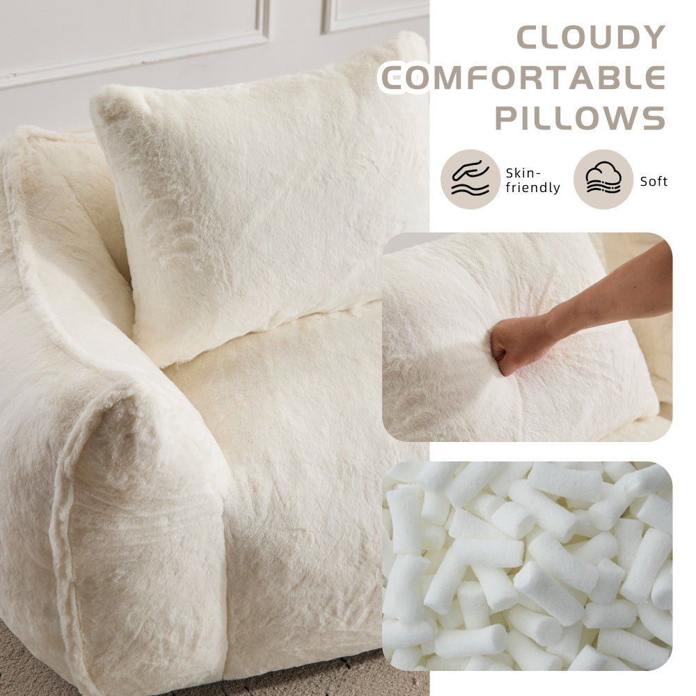 Giant 2-Seat Bean Bag Sofa for Adults | Ultra Soft Faux Fur | High-Density Shredded Memory Foam | 650 lbs | No Assembly Required | With Pillows & Large Armrests | White/Gray/Black/Brown/Yellow/Green