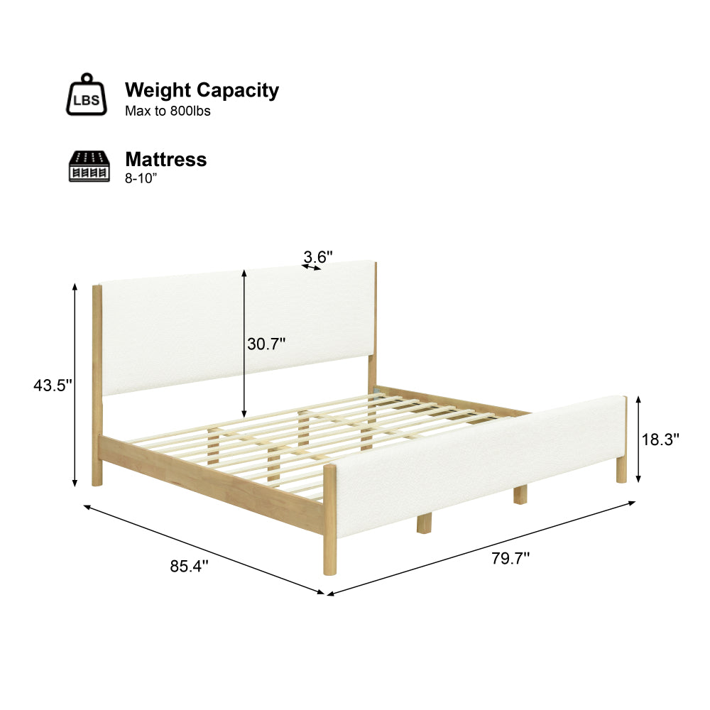 White Boucle Upholstered Platform Bed