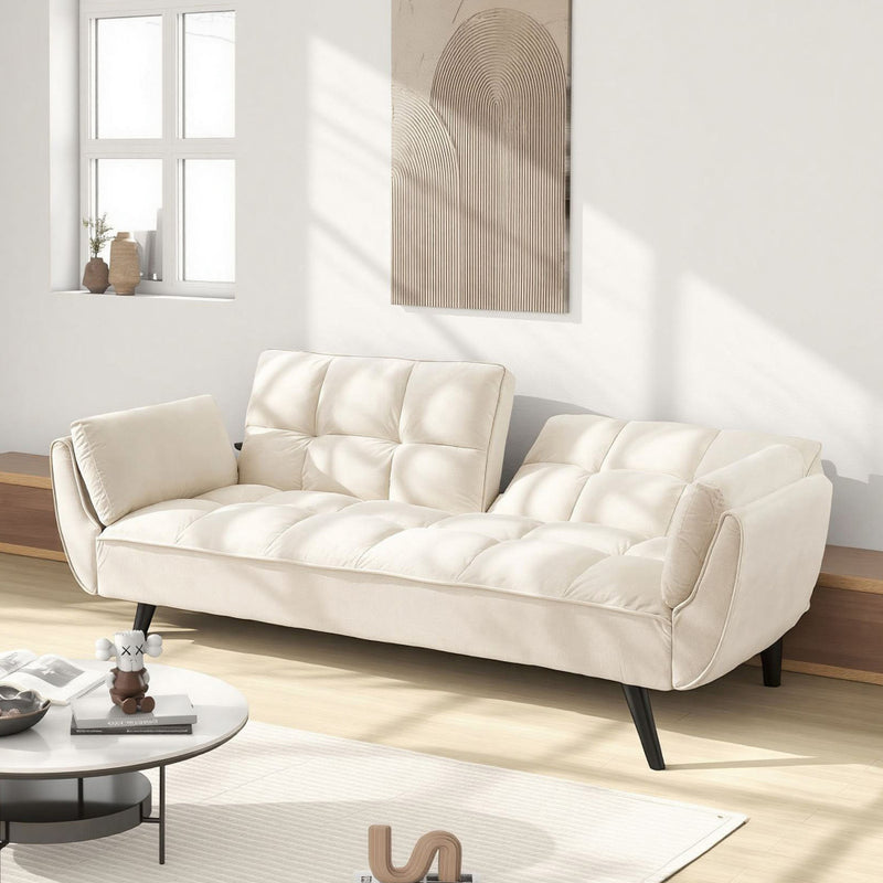 74" 2-Seat Convertible Sofa Bed | 3 Adjustable Backrest Positions | Tufted Polyester Blend | Adjustable to 180° Flat Bed | Easy Leg Assembly | Apartment Small Space | Black / Beige