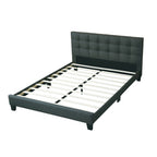 Queen Size Upholstered Platform Bed | Square Tufted Linen-Like Polyfiber Headboard | Particle Board & Rubberwood Frame | Footboard Included | No Box Spring Needed | Charcoal / Gray