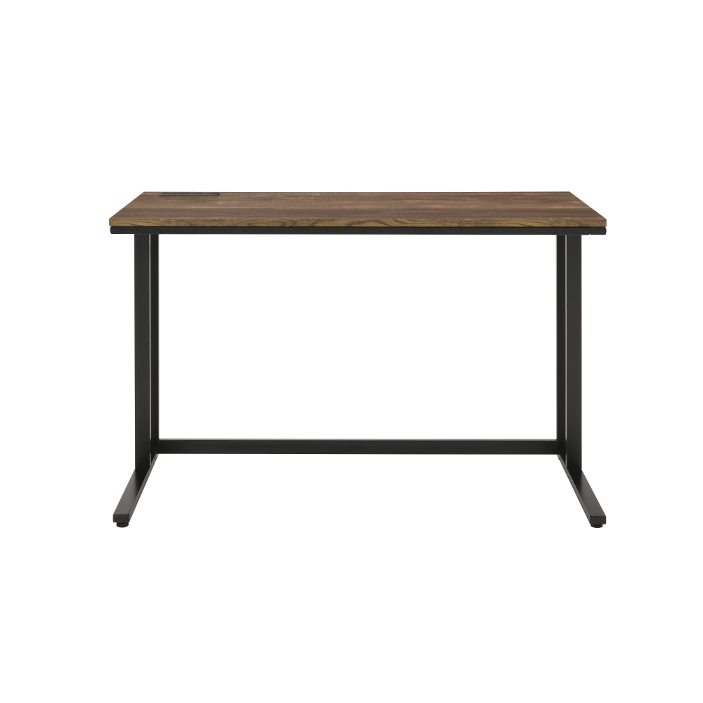 47" Modern Writing Desk with Built-In USB Port | Walnut MDF Top + Black Metal Sled Base | Open Legroom Design | KD Easy Assembly | Spacious Rectangular Work Surface | Home Office, Study, Laptop | Walnut/Black