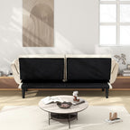 74" 2-Seat Convertible Sofa Bed | 3 Adjustable Backrest Positions | Tufted Polyester Blend | Adjustable to 180° Flat Bed | Easy Leg Assembly | Apartment Small Space | Black / Beige