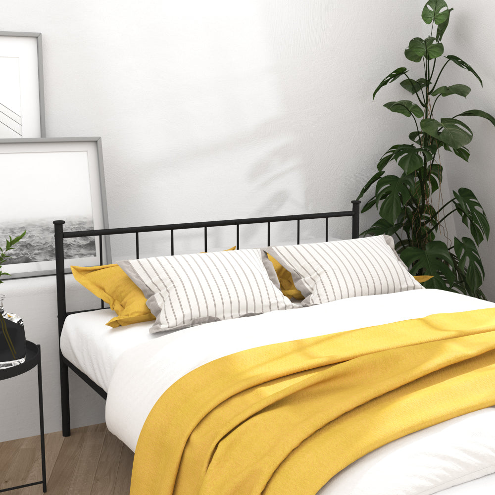 Full/Queen Size Metal Platform Bed Frame | Classic Spindle Headboard & Footboard | Reinforced Sturdy Structure | Ample Under-Bed Storage | No Box Spring Needed | Black