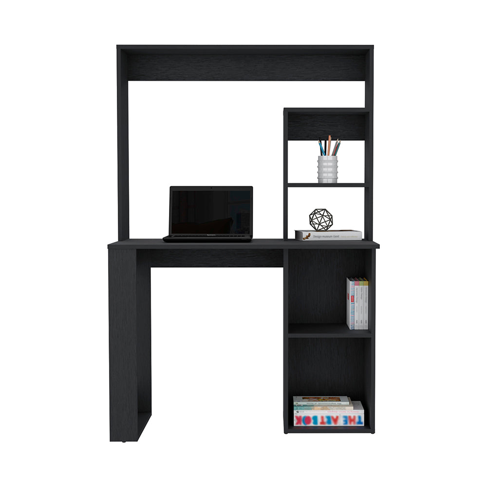 38.8" Modern Computer Desk with Hutch & Multiple Shelves | Spacious Work Surface | Compact Storage-Rich Design | Engineered Wood + Particle Board | Home Office, Student Room, Small Apartment | White/Black