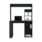 38.8" Modern Computer Desk with Hutch & Multiple Shelves | Spacious Work Surface | Compact Storage-Rich Design | Engineered Wood + Particle Board | Home Office, Student Room, Small Apartment | White/Black