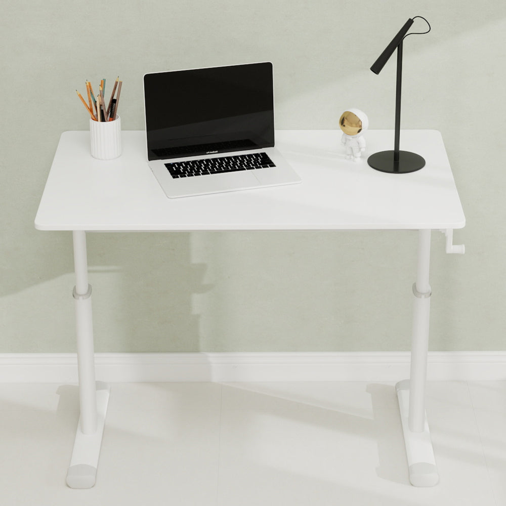 Height-Adjustable Standing Desk — 39" Manual Crank Sit-Stand Desk for Kids & Adults | Ergonomic Home Office Study Table | Sturdy Dual-Column Frame | No Electricity Needed | Compact Minimalist Design | White