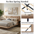 Queen Size PU Leather Floating Platform Bed | Button Tufted Segmented Headboard | Remote-Controlled LED Light Strip 6 Colors | 800 lbs | Hidden Leg Design | No Box Spring Needed | Pink / White / Khaki