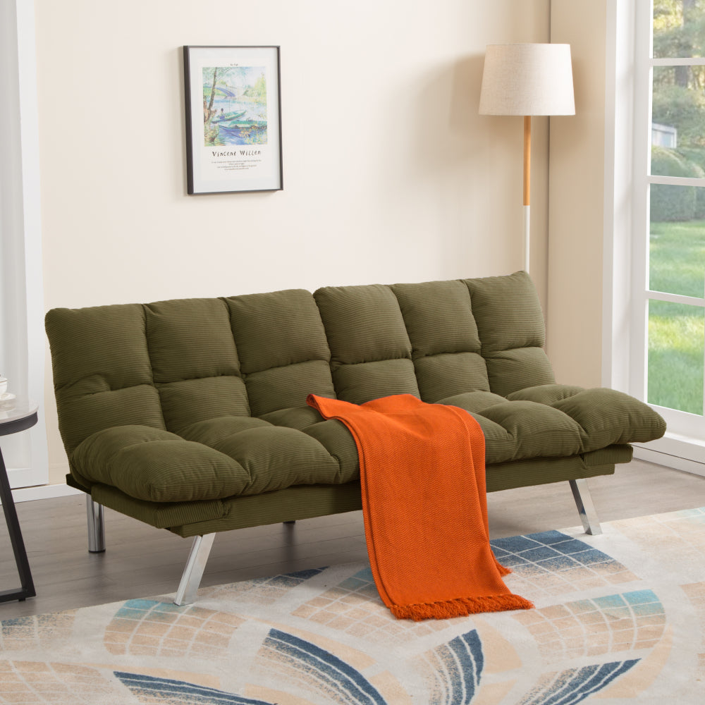 67" Multifunctional 2-Seat Sofa Bed | Foldable Corduroy Couch | 3-Position Adjustable Backrest + Armrest | High-Density Foam | Sturdy Wood + Metal Frame | 3-Second Switch | Living Room, Apartment, Studio | Light Gray/Black/Dark Gray/Green/Yellow