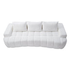 100" Extra Large Curved Front Sofa | 3-Seat Cloud-Like Boucle Sectional Couch | Vertical Channel Tufted | High-Resilience Compressed Foam | No Assembly | Easy to Move & Ship | Living Room, Apartment, Condo | White/Camel